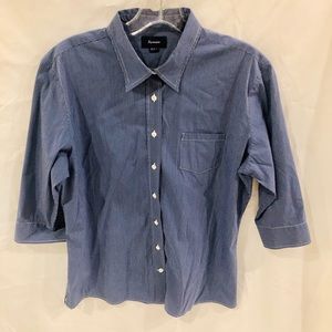 💙EUC Faconnable Blue & White 3/4 Sleeve Blouse